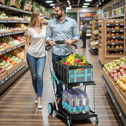 Foldable Shopping Cart, 200 lbs Capacity Grocery Carts on Wheels | - Image 2