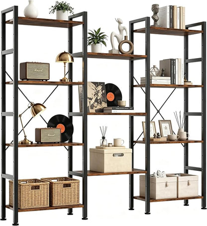 HealSmart Triple Column 4 Tier Bookshelf, Industrial Bookcase by HealSmart