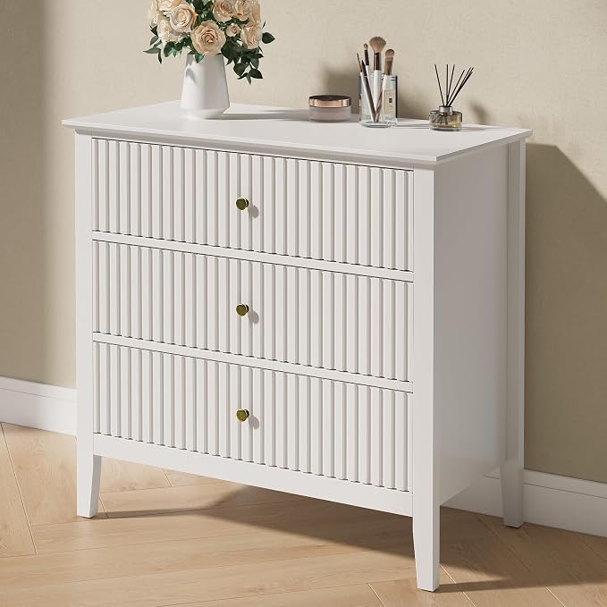 RoyalCraft White Fluted 3 Drawer Dresser, 32 inch Wide Dresser Nightstand by Bringyoubetterlife
