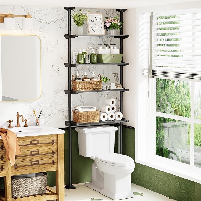 Over The Toilet Storage Shelf No Drill 4-Tier Adjustable Bathroom Organizer | - Image 8