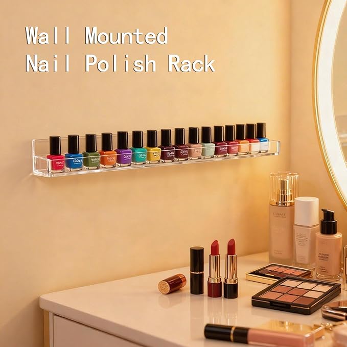 2 Pack Clear Nail Polish Rack Wall Mounted, 15 inch Invisible Acrylic Floating - Image 4