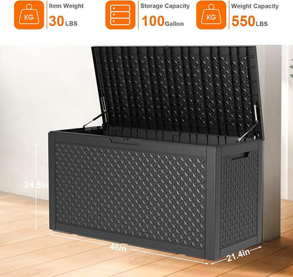 100 Gallon Large Deck Box, Resin Outdoor Storage Box - Image 2