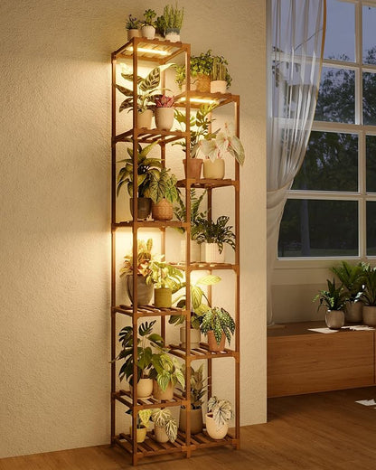 Bamworld Plant Stand with Grow Lights Indoor Outdoor 11 Tier Tall Large Wood by Bamworld