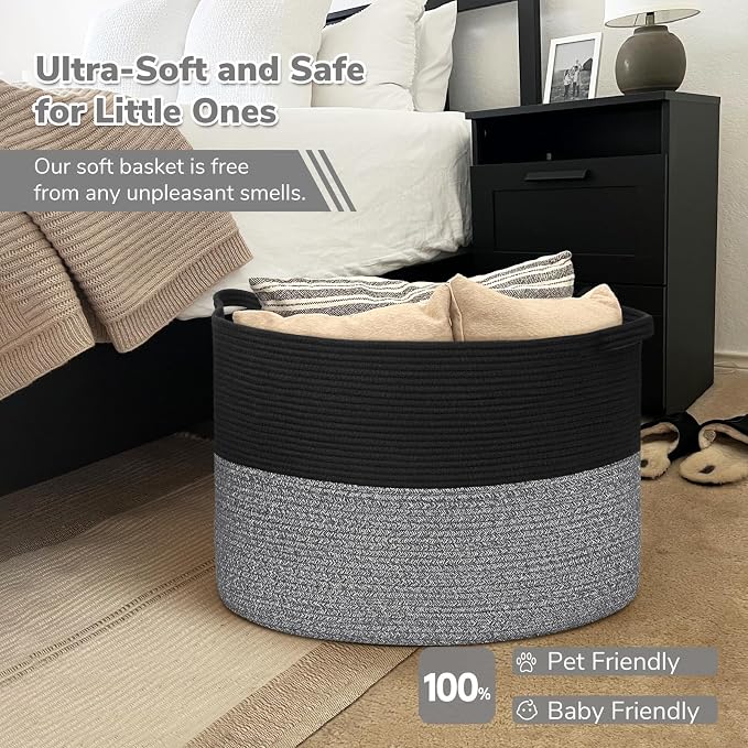 INDRESSME 115L Extra Large Cotton Rope Blanket Basket, Woven Basket - Image 5