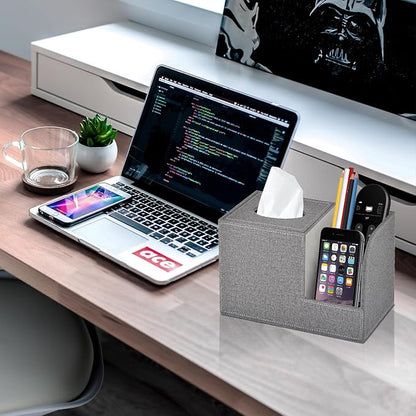 Square Tissue Box Cover Organizer, PU Leather Cube Tissue Box Holder - Image 7
