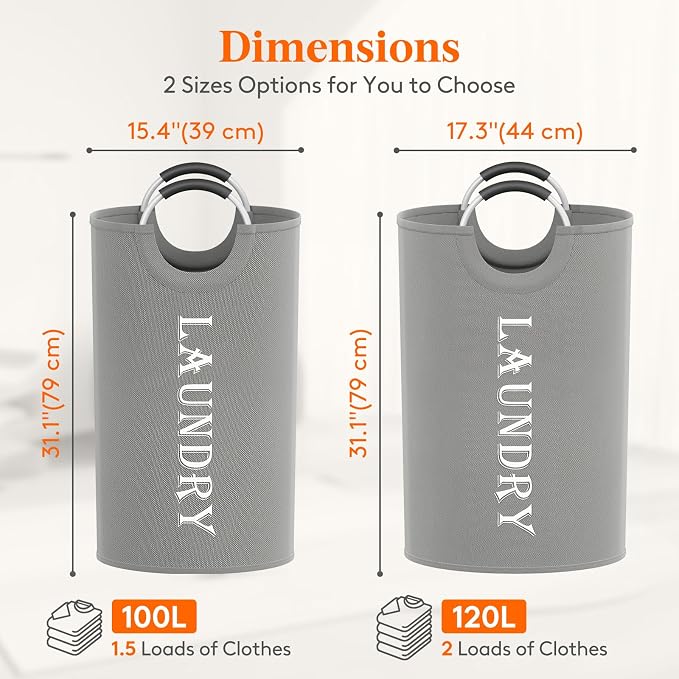 Lifewit 100L 2-Pack Large Laundry Basket, Collapsible Laundry Hamper - Image 2