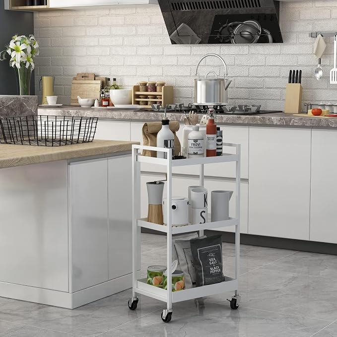3-Tier Metal Utility Rolling Cart, Heavy Duty Multifunction Rectangular Cart - Image 4