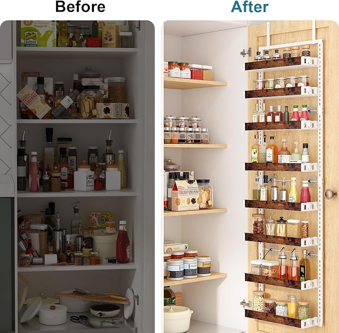 bukfen Over the Door Pantry Organizer, 8-Tier Adjustable Wooden Basket Kitchen - Image 5