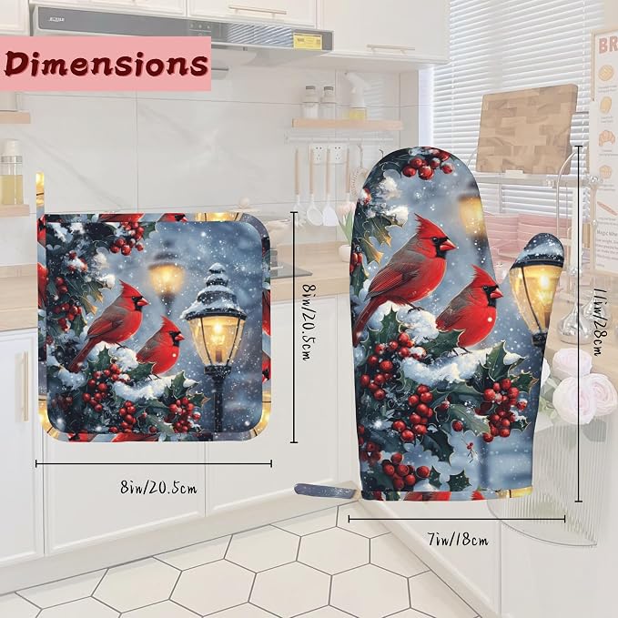 Christmas Berries Heat-Resistant Silicone Oven Mitts and Pot Holder 4 Piece Set - Image 2