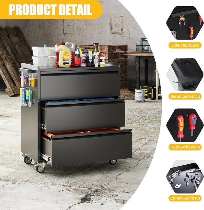 Aobabo Metal Storage Cabinet on Wheels, - Image 6