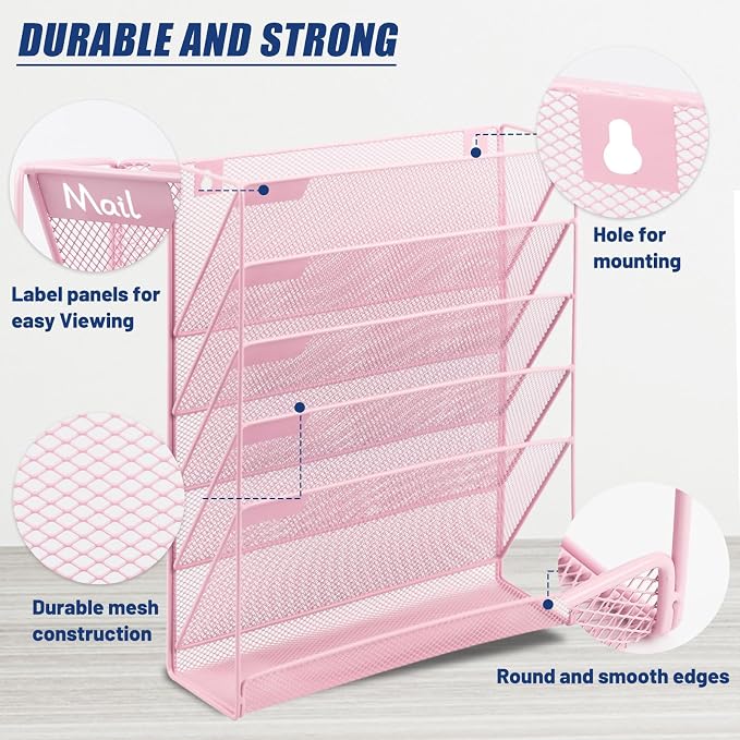 EASEPRES Desk File Organizer Mesh 6-Tier, Hanging Wall Mount Document - Image 4