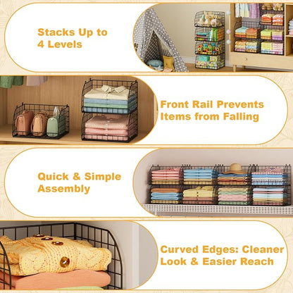 Extended Paragraph Stackable Storage Bins Closet Organizer，4-Pack Wire Baskets - Image 4