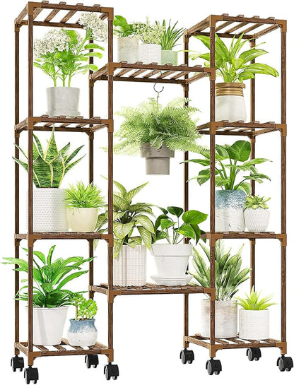 GENTINGBRO Plant Stand with Wheels Outdoor Indoor Hanging Plant Shelf by Gentingbro