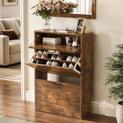 VINGLI Set of 2 Distressed Wood Shoe Cabinet - Image 6