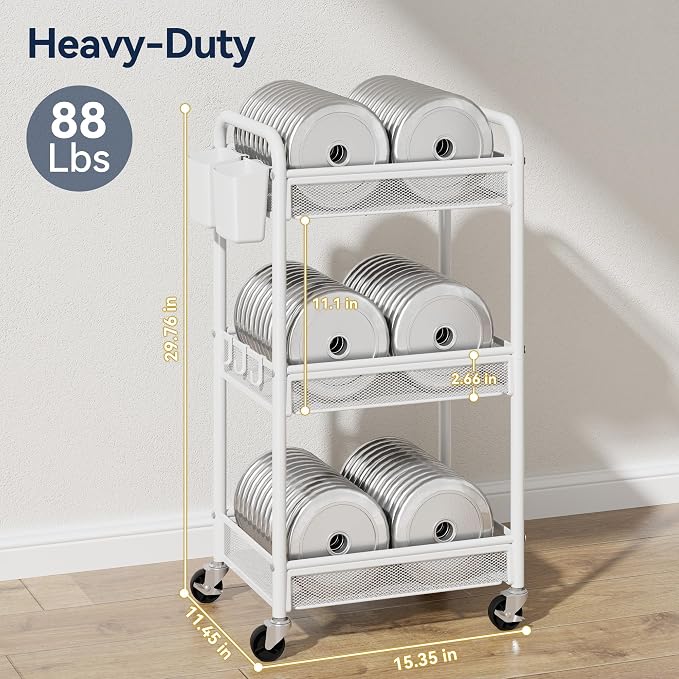 YASONIC 3 Tier Rolling Cart – Metal Utility Storage Carts - Image 3