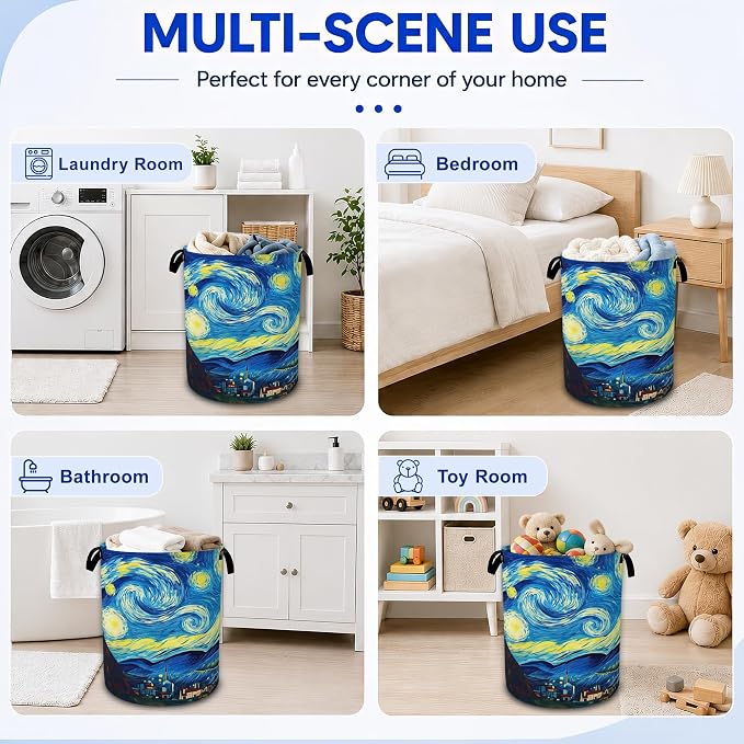 Starry Night Laundry Basket, Van Gogh Style Oxford Cloth Laundry Hamper - Image 7