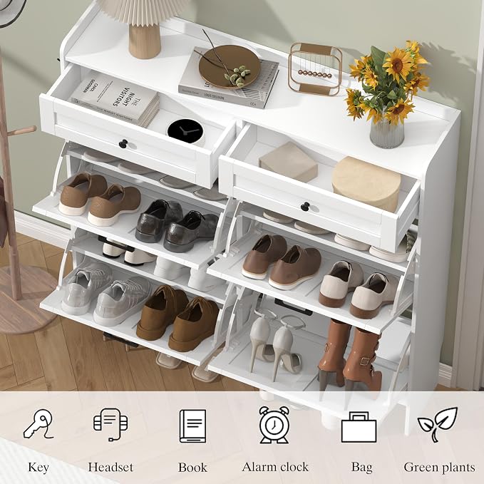 Thacuok Shoe Cabinet with 4 Flip Drawers & 2 Storage Drawers, Rustic Farmhouse - Image 5
