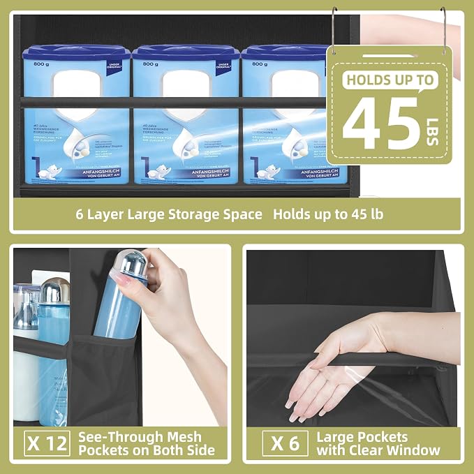 Over Door Organizer with 6 Extra Large Pockets 12 Side Pockets, Hanging Storage - Image 3