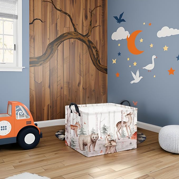 Rectangular Woodland Animal Basket Kids Baby Storage Basket Cute Storage Bin - Image 4