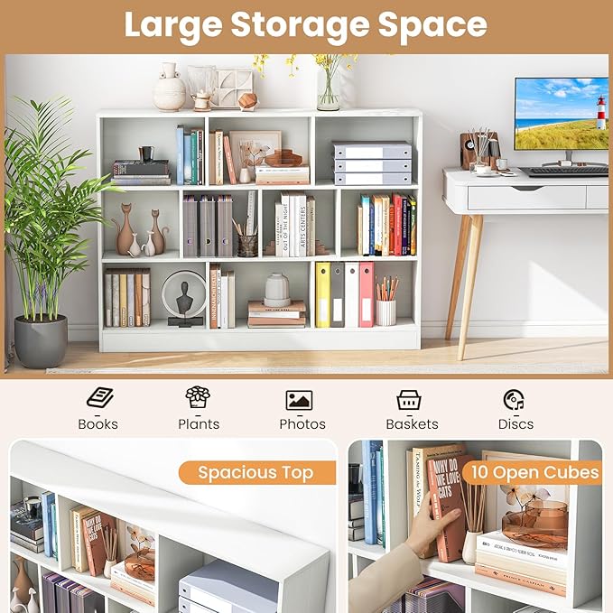 Giantex 10 Cube Bookcase, 4-Tier Freestanding Bookshelf w/ 10 Open Compartments - Image 3