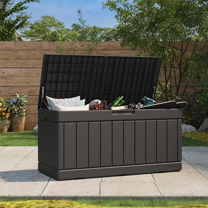 Patiolife 85 Gallon Resin Deck Box, Wood Like Outdoor Storage Box - Image 2