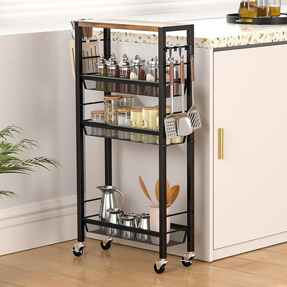 Slim Rolling Cart, 4-Tier Narrow Kitchen Storage Cart, Slim Utility Cart on - Image 3