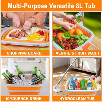Collapsible BBQ Prep Tub 8L Orange | Portable Meat Marinating Container - Image 3