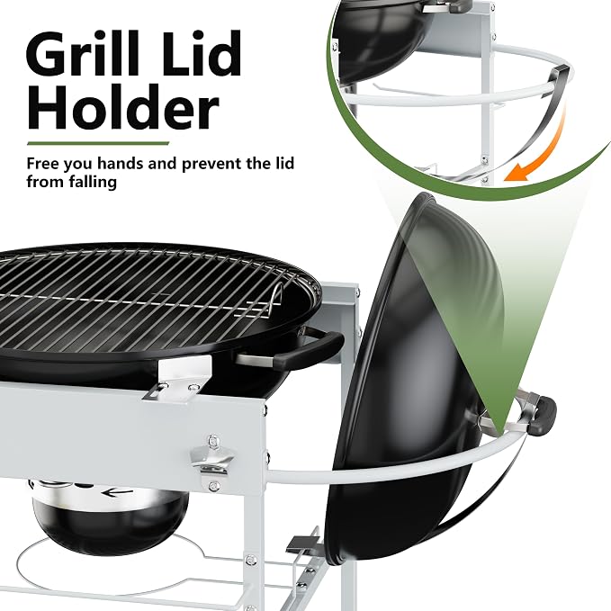 Shintenchi Grill Table for Weber 22" & 18" Original Kettle, Outdor Grill Cart - Image 5