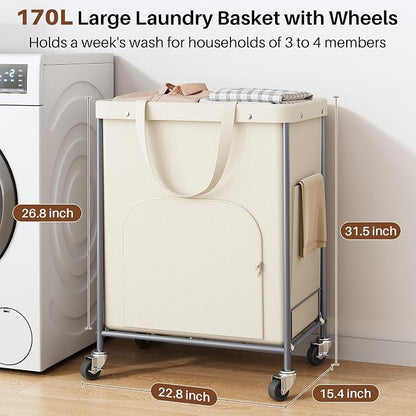 170L Large Laundry Basket with Wheels, Rolling Laundry Hamper Easy Access - Image 3