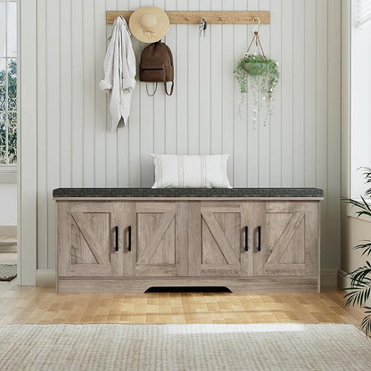 HOMSHO Farmhouse Shoe Storage Bench - Image 5