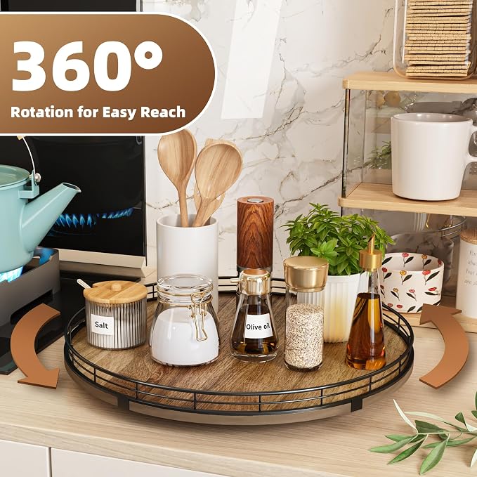 Acacia Wood 16" Lazy Susan Turntable Organizer - Image 3
