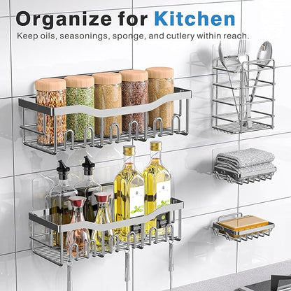 EUDELE 5-Pack Rustproof Stainless Steel Shower Caddy – No Drill Adhesive - Image 7