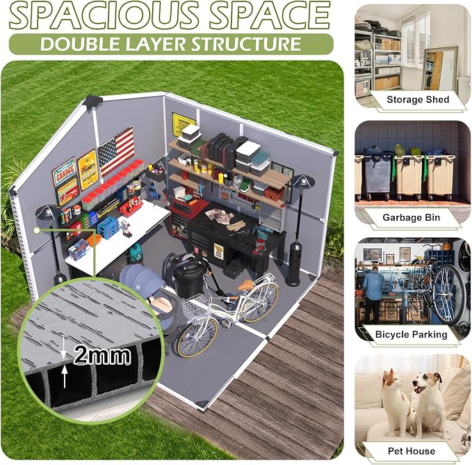 8 x 8 FT Resin Tool Shed, Plasic Outdoor Storage Shed - Image 3