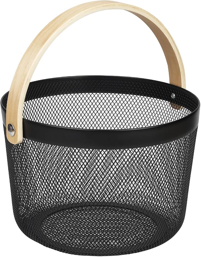 IBWell Bucket-Shape Metal Wire Woven Fruit Storage Bowl Basket by IBWell