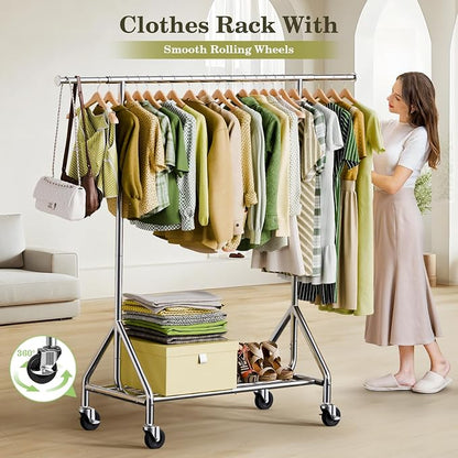 Clothes Rack Load 450 LBS, Heavy Duty Garment Rack, Standing Rolling Metal - Image 5