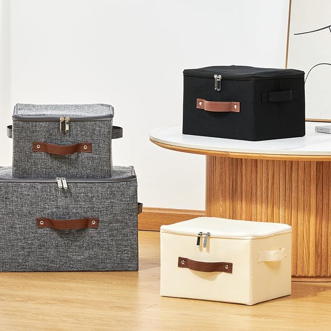Storage Bins with Zipper Lid Cotton Linen Fabric Lidded Storage Baskets Boxes - Image 6