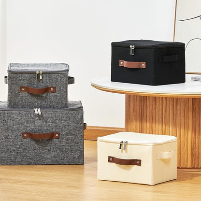 Storage Bins with Zipper Lid Cotton Linen Fabric Lidded Storage Baskets Boxes - Image 6
