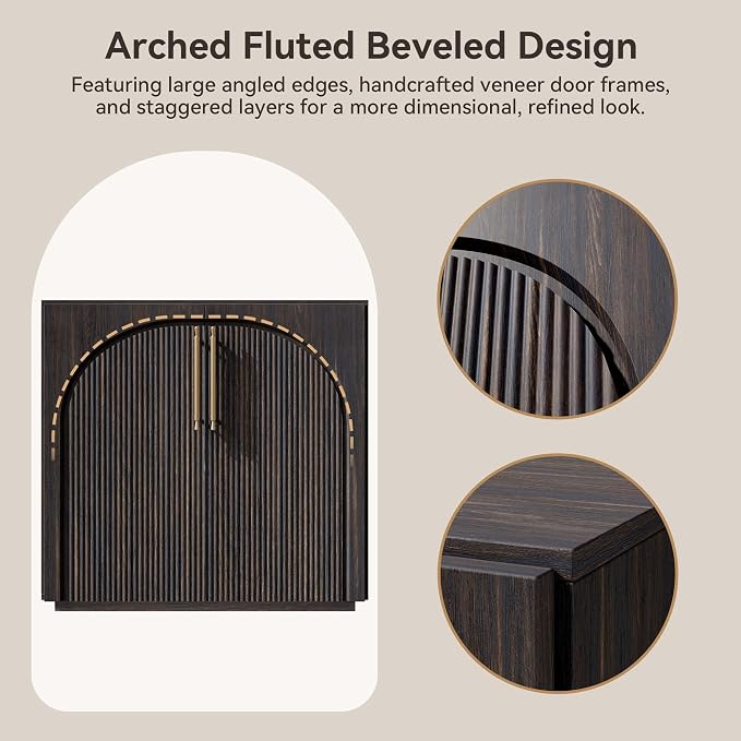 Sideboard Cabinet with Fluted Doors, Adjustable Shelves, Modular Coffee Bar - Image 4