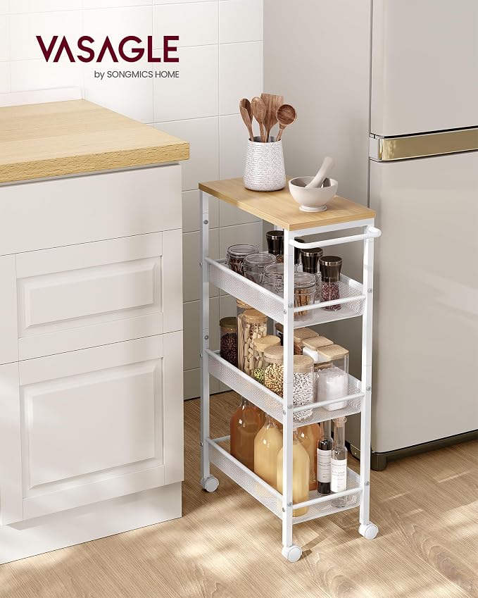 VASAGLE Slim Rolling Cart, 4-Tier Storage Cart, Narrow Cart - Image 2