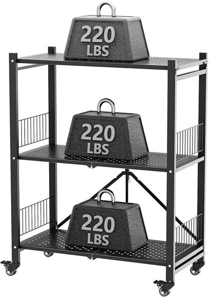 Folding Storage Shelves No Assembly, 3 Tier Metal Foldable Shelves - Image 4