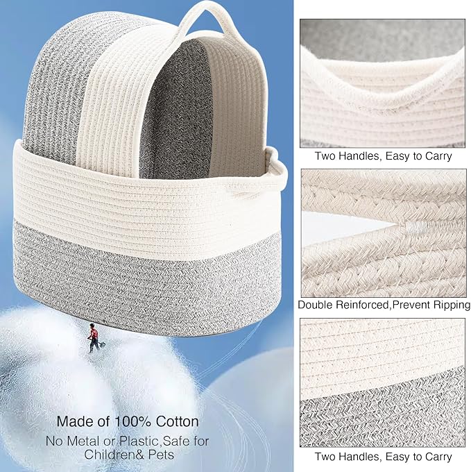 DUHEL Cotton Rope Woven Storage Basket, Used - Image 3