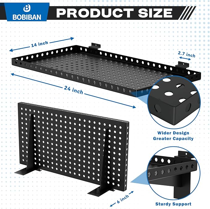 2 Pack Slatwall Shelves, Heavy Duty Black Metal Slat Wall Shelf - Image 2