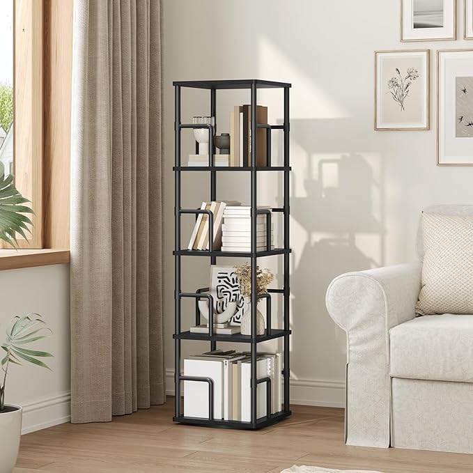 MAHANCRIS 4-Tier Rotating Bookshelf, Freestanding Corner Bookshelf, 360° - Image 2