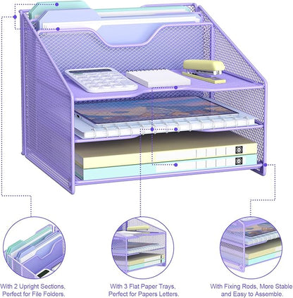 Samstar Purple Desk File Organizer, Mesh Letter File Folder Holder - Image 5
