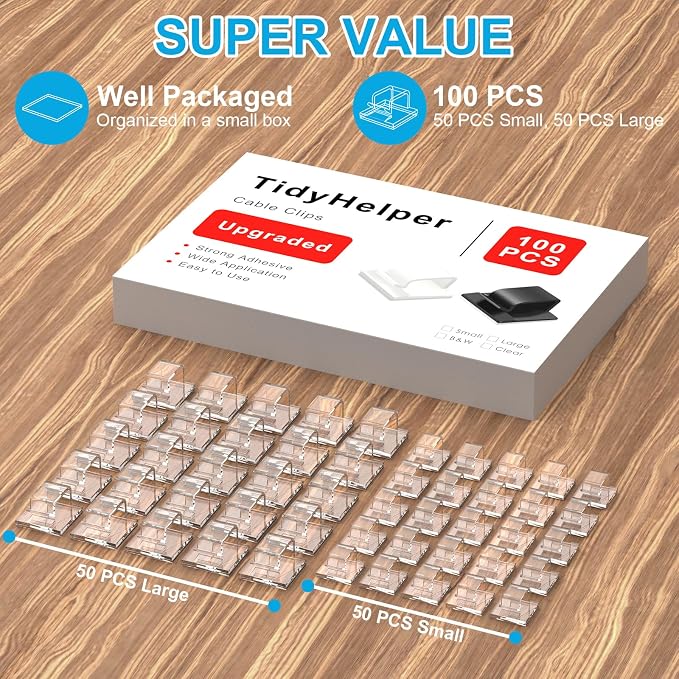 100 PCS Outdoor Light Clips Clear, Adhesive Cable Clips - Image 2