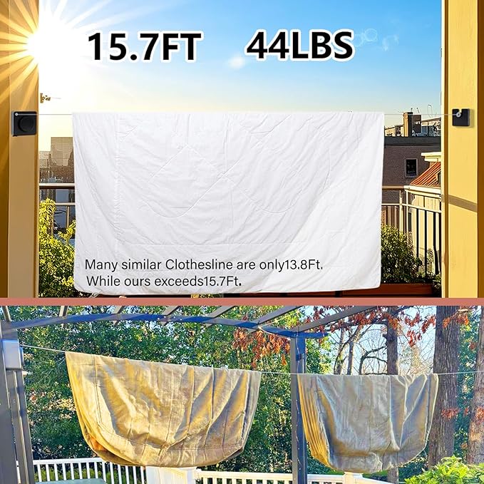 15.7Ft Retractable Clothesline Indoor an Anti-sag Retractable Clothesline - Image 3
