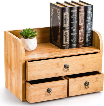 Nicunom Bamboo Desk Organizer, 3-Tier Bamboo Tabletop Storage Organization by Nicunom