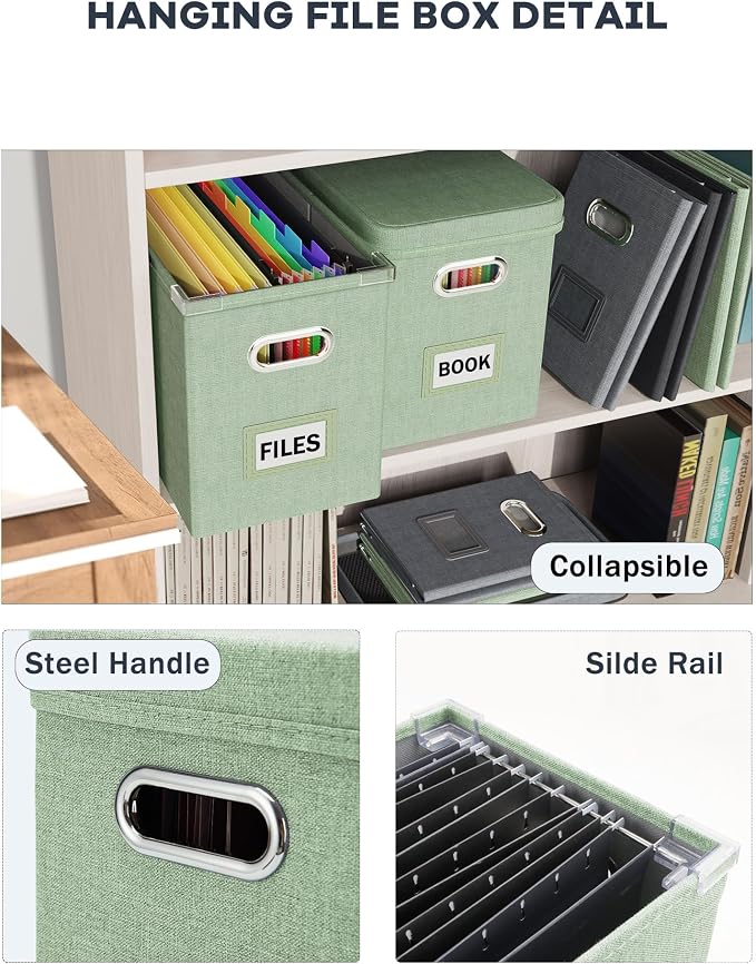 Hanging Filing File Box with Mesh Pocket, File Organizer Box with Lid, - Image 5