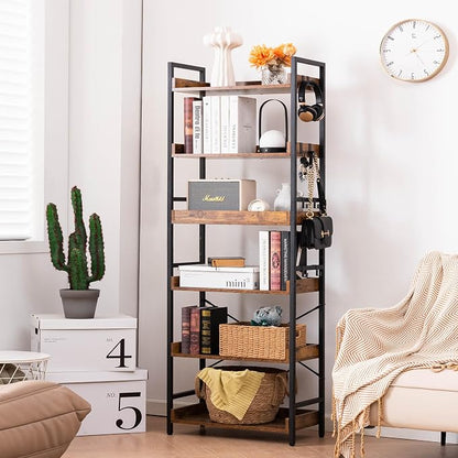 HCHQHS Adjustable 6 Tier Open Bookcase, Rustic Farmhouse Book Shelves, - Image 6