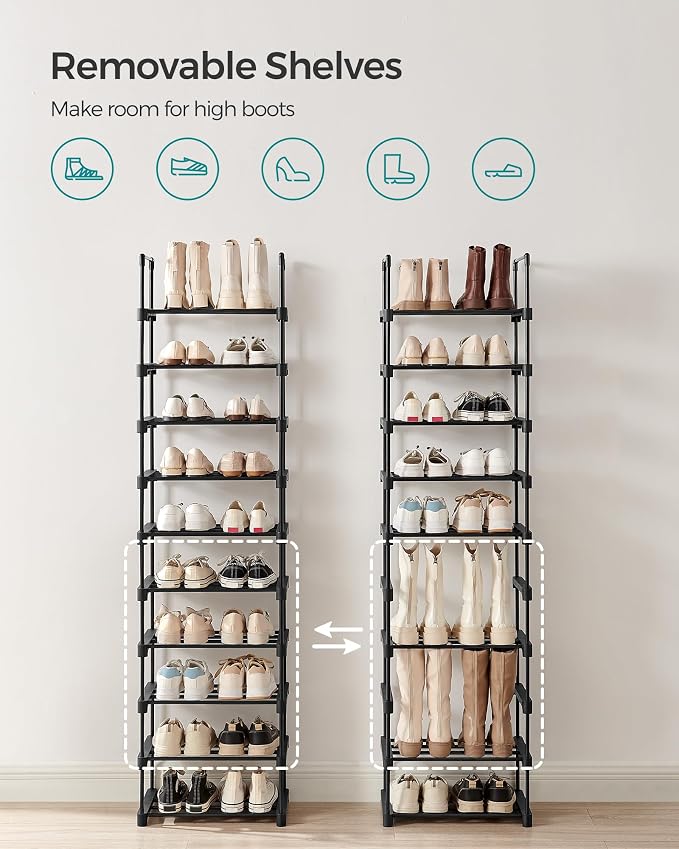 SONGMICS Shoe Rack, 10-Tier Shoe Organizer, Metal Storage Shelf, Upright or - Image 4